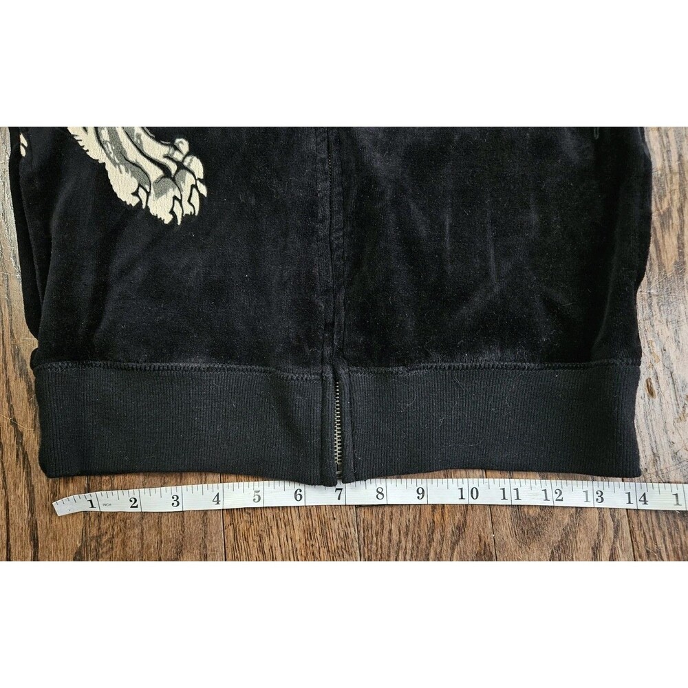 Rare Vtg Ed Hardy Velour Black Christian Audigier Tiger Zip Up Hoodie Sz XS Y2K - Picture 8 of 14